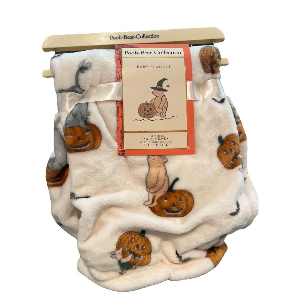 Pooh Bear Collection Halloween Pumpkin Baby Plush Blanket Lightweight Soft New